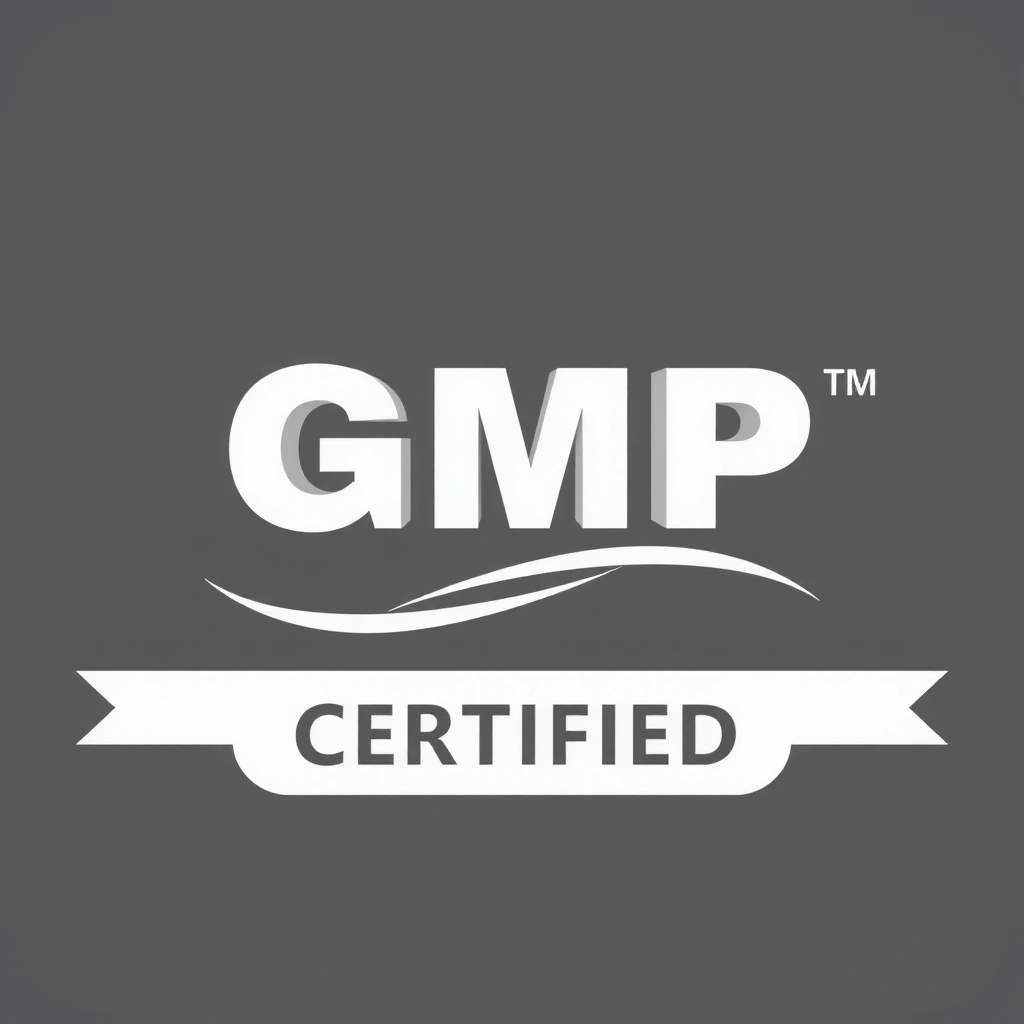 GMP (Good Manufacturing Practices) certification logo, indicating high production standards.