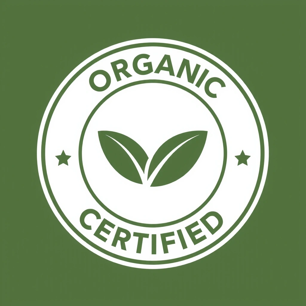 Organic certification logo, green and white, symbolizing pure and natural ingredients.