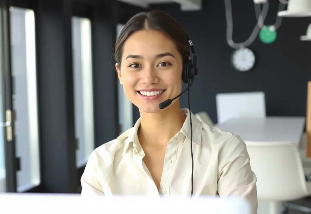 Customer support representative on a headset
