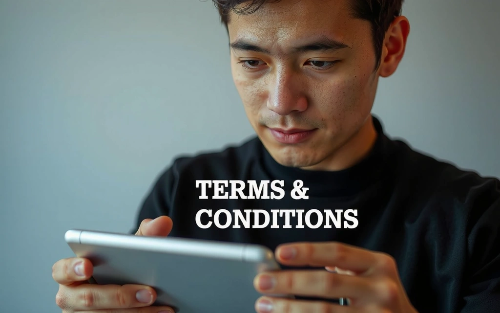 Person reading terms and conditions on a tablet